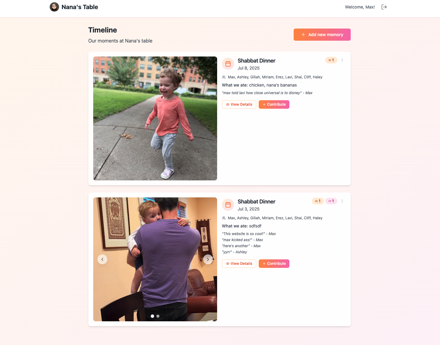 Screenshot of Nana's Table